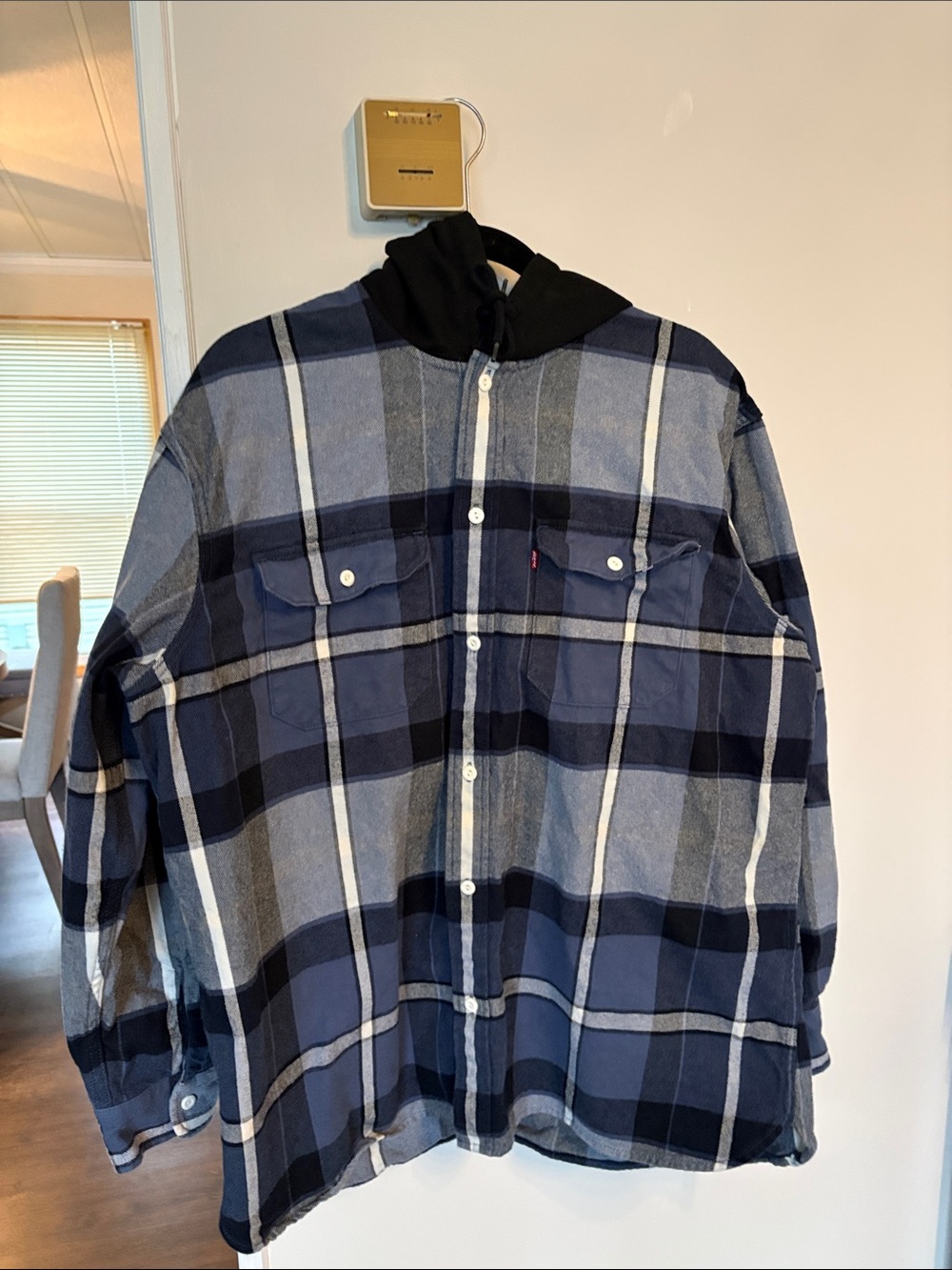 Levi's Blue and Black Plaid Hooded Shirt Jacket - XL - layered look